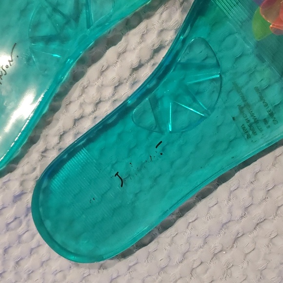Betsey Johnson Evviee Sandals, Teal Jelly Slides Flowers Slip On Size 8 (#5) - Picture 4 of 6